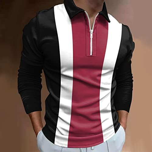 Wocachi 2022 Mens Polo кошули, долги ракави 1/4 zip up вратот голф врвови шарени крпеница улична облека за обична дизајнерска кошула