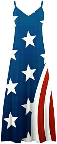 Фустан За Денот на независноста За Жени Обични Макси Тенкови Фустани Лето Против Вратот Без Ракави 4 јули Американско Знаме Макси Фустан