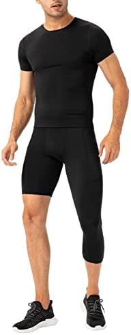 Панталони за компресија на машката машка едната нозе за компресија за кошарка капри 3/4 атлетски хеланки ладно сув базелиер