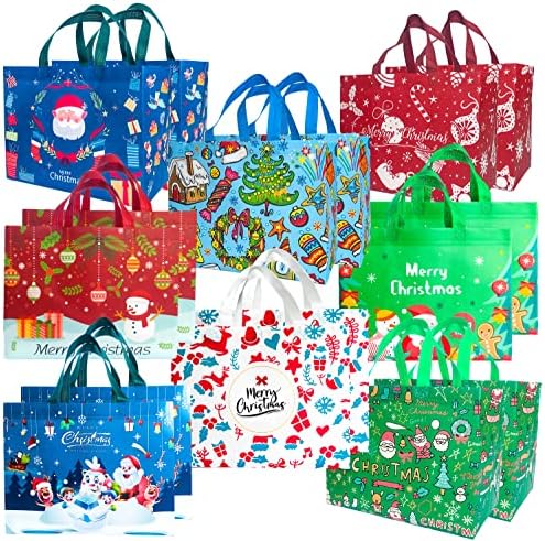Мхојмп 16 ПАРЧИЊА Божиќни Торби За Подароци, Божиќни Торби За Торби Со Рачки, Мултифункционални Неткаени Торби За Повеќекратна