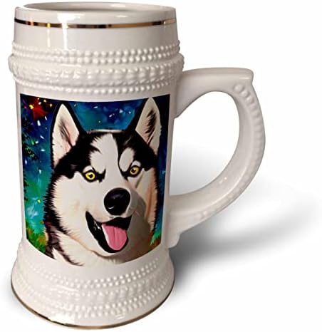 3дроза Смешни сибирски хаски куче портрет. Шарен подарок за дигитална уметност. - 22оз Штајн Кригла