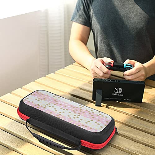 Случај за носење на Nintendo Switch Case Сјајни точки на розови ленти Полка шок-отпорен на тврда обвивка за заштитни обвивки