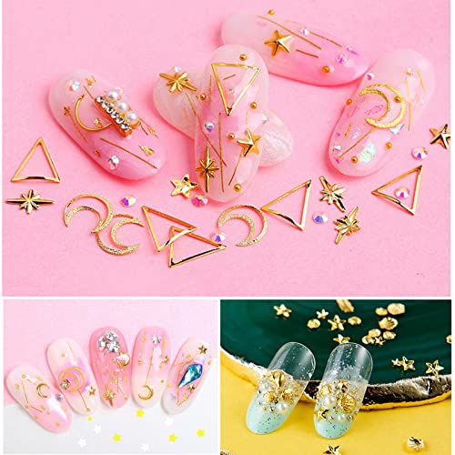 Декорација на уметност за нокти 3 торби од 18 стилови златни метални нокти уметнички столпчиња Поставете месечина и starsвезди на нокти шарм