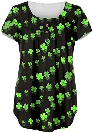 Maseенски блузи и врвови мода со краток ракав Св. Патрик, печатена маица Туника Топ блузи за 2023 година