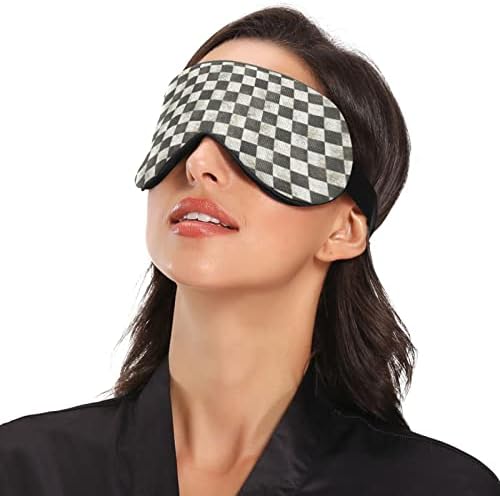 Гроздобер црно -бела карирана маска за спиење за жени мажи меки и удобни маски за очи, блокирајќи го слепиот прилагодлив ноќен капак за очи за