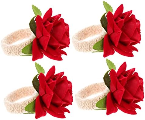 Гарвалон 4 парчиња роза од салфетка Рустикална маса декор пролетни салфетки прстени чај забава украси свадба маса декор в Valentубена лента