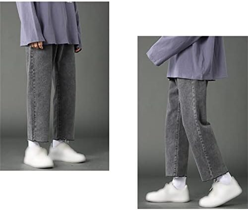 Машки пролетни модни модни обични гроздобер фармерки лабава права нога измиени тексас панталони столар опуштено вклопни панталони
