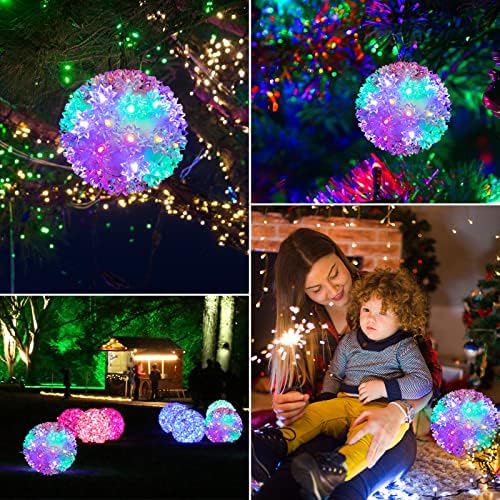 Божиќни осветлени топки на сфера на отворено - 3 пакувања 5,5 50 LED висечки светлина на starвездите, заменливи светилки со приклучок за додаток,