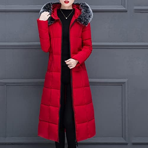Женски зимски топло задебелен палто со папири плус големина патент надолу со јакна цврсто копче подели поглава памук подложен палто со