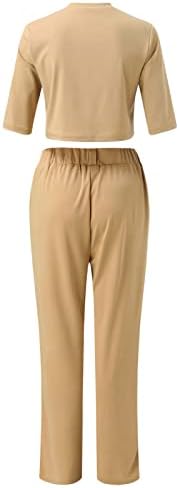Панталони со модни обични облеки на Кејп жени 2 парчиња со кратки ракави маички панталони со цврста боја сет на боја
