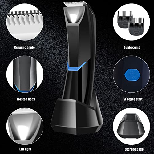 Електричен тример за коса за мажи - водоотпорен бричење на косата на телото и клипер со LED светлина - Не'рѓосувачки челик сечило за сечила