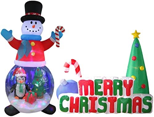 Два божиќни украси за украси, вклучуваат 8 нозе високи Божиќни надувувачки снежни светла со пингвин и кутија за подароци елка, и 6 нозе висока