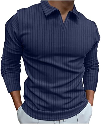 Маж со долги ракави шарени јака од јака од кошула за јака V вратот, тенок вклопуван мускулен блуза врвови