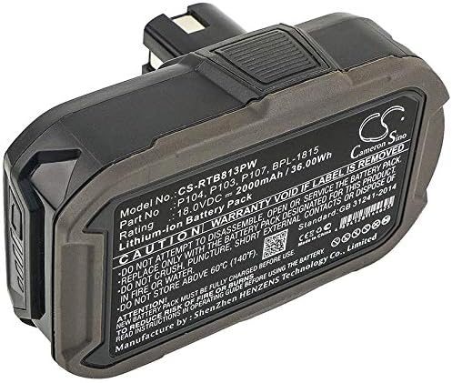 Battery Replacement for Ryobi CRP-1801 P2105 BID-180L C-1802M P715 P600 P521 P500 CDA18022B LCD1802 P220 P210 ZRP813 P107 P108 BPL1820