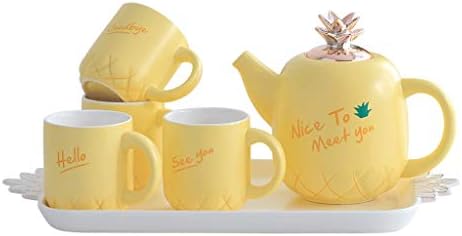 Lepsjgc Креативна керамичка чаша за кафе Поставете ананас во форма на ладен котел постави дома чај сет симпатична чаша отпорна