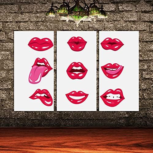 Wallидна уметност за дневна соба, сет на секси црвени поп -уметнички усни врамени декоративно масло за сликање постави декоративни