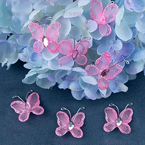 Auear, 50 пакувања чиста мрежа жица сјајна пеперутка пеперутка со скапоцен камен за украси за украси за дома и свадба