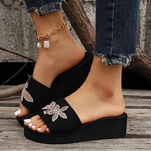 Жени влечки чевли мода rhinestone цветни сандали удобна платформа клин лак слајд плажа лизга на обувки за чевли