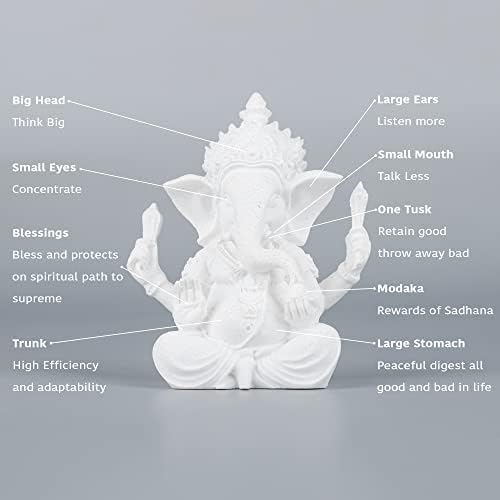 Zenbless 3,7 Статуа на Господ Ганеша, статуи на смола од хиндуски слонови, хинду -бог, идол на Ганеш за табла за автомобили,