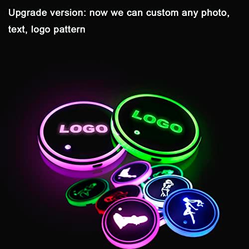 LZLRUN 2PCS Прилагодено лого LED LED CAR COP LOLDER SILDER 7 бои Промена на USB полнење мат луминисцентна чаша подлога LED внатрешна
