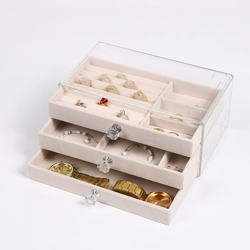 Голема женска кутија за накит за накит кутија за складирање на накит три слоеви накит рамка нараквица ѓердан обетка за складирање