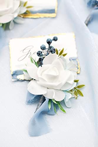АНСОФИ сет од 6 правливи сини бутониер за мажи за свадба, младоженци за младоженец Бутониер за француска рустикална свадба церемонија, годишнина