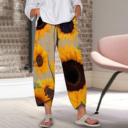 Пантазо панталони со широки нозе за жени лето печатени исечени панталони со капри панталони, панталони со големина, плус панталони