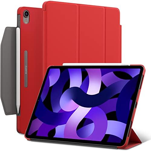 Ipad Air 5 10,9-инчен случај, Roartz Црвен Тенок Паметен Гумен Фолио Случај Тврд Капак Држач За Моливи За Будење За Apple iPad Воздух