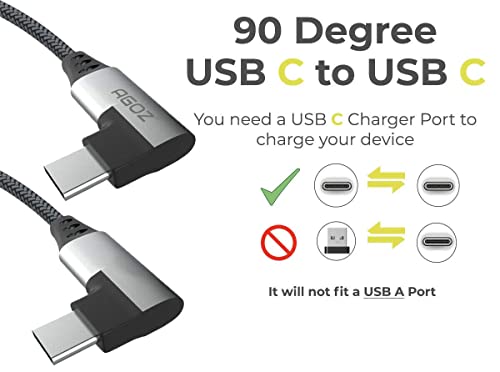 AGOZ USB 3.0 5AMAMP тип USB-C до USB-C кабел со десен агол, кабел од 90 степени, брз полнач за Samsung Galaxy Note 20, S22 S21 S20 S10 A02S A03S