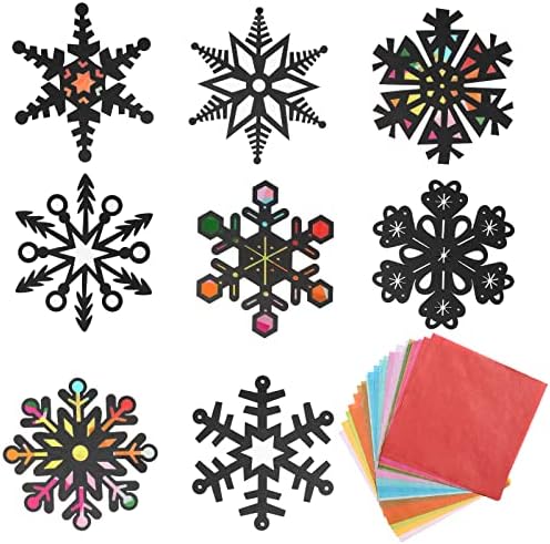 Измешајте 24 парчиња Снегулки За Сончање Хартија За Деца, Снегулки Со Ефект На Витражи Ловци На Хартија Во Облик На Снег Занает СО Хартија