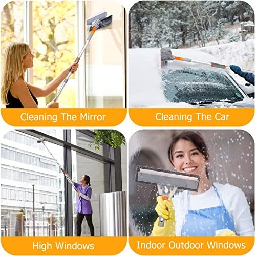 Чистач за чистење на прозорецот за прозорец, 2 во 1 алатка за чистење на прозорецот со пол -пол, алатка за чистење на телескопски прозорци