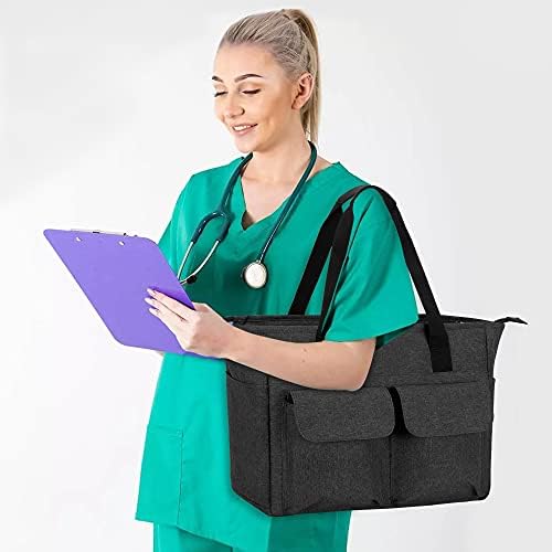 Curmio Home Health Health Tote Tote Tote, торба за медицински материјали за работа со поставен лаптоп ракав и повеќе џебови за студенти од