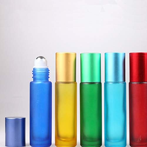 Шишиња со ролери за нафта од леуја 7 парчиња, 10мл замрзнати стаклени стаклени шишиња 7 парфеми за полнење во боја Празни шишиња со челични валјаци