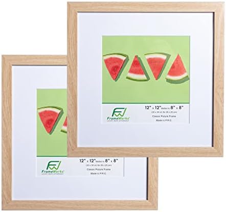 Рамки 12x12 МАТ до 8x8 Класични дрвени рамки за слики со калено стакло | Природен даб | 2-пакет
