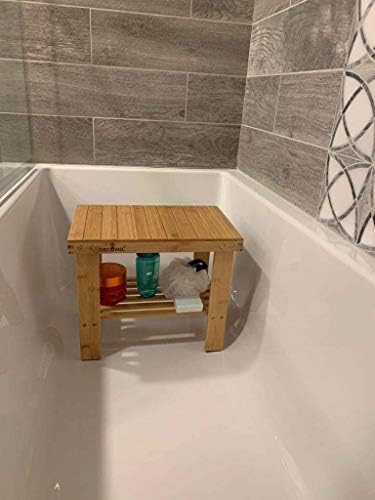 Премиум бамбус клупа за туширање и столче за туширање со полица за складирање