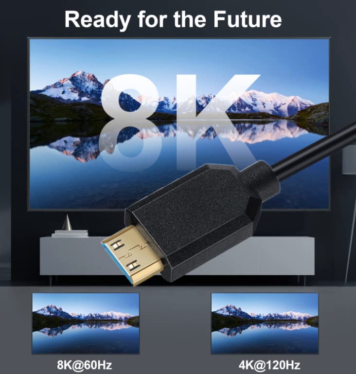 Кабел HALOKNY HDMI 8K, HDMI до Mini HDMI кабел, 1FT 8K@60Hz HDMI машки до мини HDMI маж со голема брзина на кабелот, за преносни домашни дигитални
