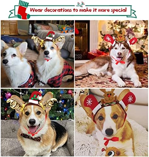 Божиќна лента за кучиња и ирваси, 2 парчиња миленичиња кученца ирваси од глава, лента за празници за Божиќни ирваси за празници