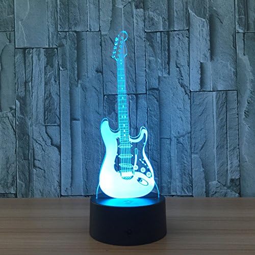 Cirkooh Electric Guitar 3D оптички илузија светилка 7 бои Променете го времето на далечински управувач и копче за допир LED ноќно
