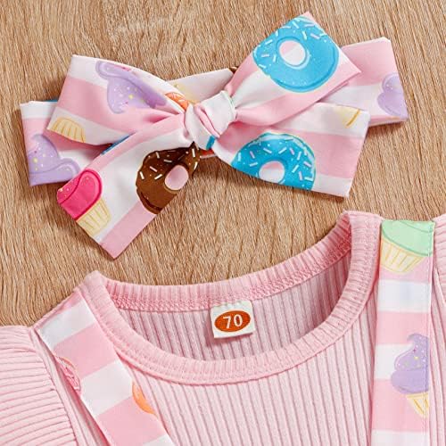 Xiaodriceee новороденче девојче летно облека за летово ракав крофна цветна печатена ребрежната суспензија ромпер -лента за глава 2 парчиња сет