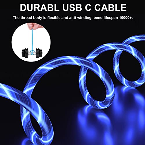 Осветлете го кабелот за полнење со USB C со прекинувач, видлив LED LED полнач за полнач Тип Ц за синхронизација на податоците, компатибилен