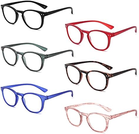 Ивнуои 6 Пакет Очила За Читање Блокирање На Сина Светлина,Гроздобер Мат Тркалезна Рамка Компјутерски Читачи За Мажи Жени, Очила Против Отсјај/УВ Зраци 3.0