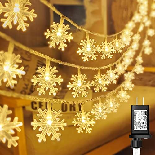 100 LED божиќни светла за снегулка, 32 метри снегулка самовила светла затворен, 8 режими приклучуваат Божиќни жици, светлина во водоотпорна Божиќ