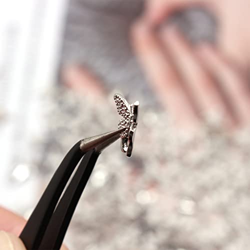 Wookoto 100pcs сребрена метална пеперутка нокти привлечност за нокти уметност 3Д пеперутка за дизајни на нокти, привлечноста на ноктите уметнички накит, пеперутки шарми ?