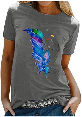 Удобни вклопувачки врвови лабава екипа на блузи, графички печатени врвови за тренингот за жени за жени со краток ракав летни маици