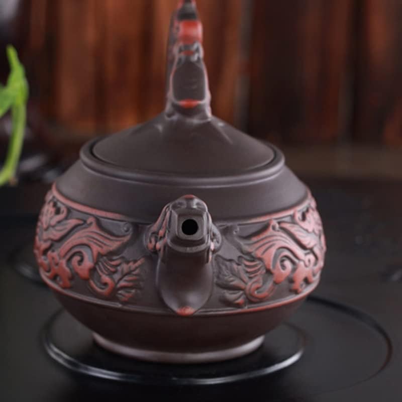 Сдфгх Кинески Традиционален Чајник Шуанглонгксижу, Рачно Изработен Чајник Зиша 350мл Црвена Глина Антички Чајник Керамички Мешан Котел Во Боја