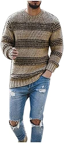 Xzhdd плетен џемпер за мажи, шарени крпеници од плетенка, плетена волна пулвер, лабава баги случајна екипаж на врвовите на екипажот