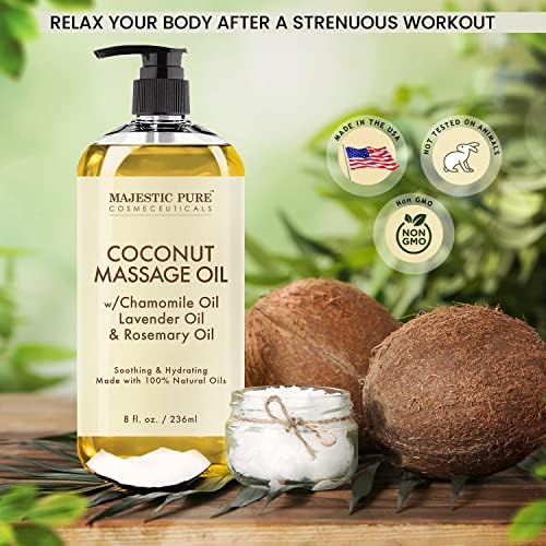 Величествено чисто масло за масажа на кокос - Ултра -Глид формула со смирувачка арома - терапевтска масажа, направена со природни масла