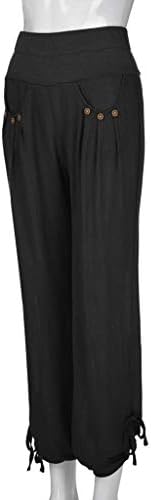 Обични панталони за жени во ДСОДАН, цврсти права нозе влечење лето лажни панталони удобни еластични половини со џебови