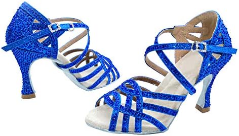 Hroyl жени латински салса танцувачки чевли со Rhinestone Ballroom Prickence Practice Dancing Shoes, ZU-CLY357