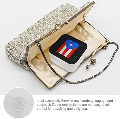 Порторико Срце Знаме Кутија За Складирање Накит Стп Кожа Мали Организаторски Кутии Патување Накит Случај Со Патент